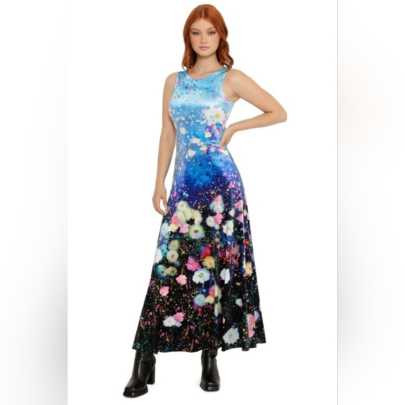 Blackmilk Dresses & Skirts - Blackmilk Dreaming in Twilight Watercolours Velvet Princess Maxi Dress